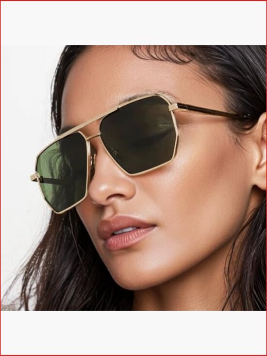 Retro Oversized Square Sunglasses for Women and Men Pilot Shades Vintage Metal main image 6